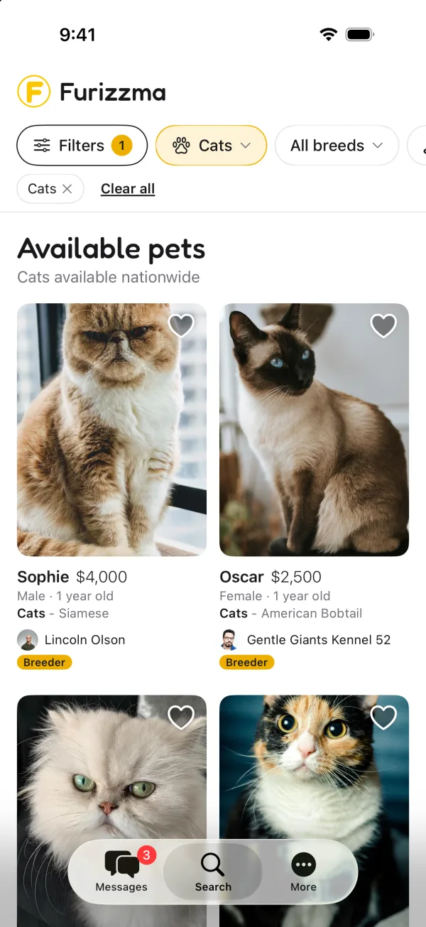 Searching for cats in the Furizzma app